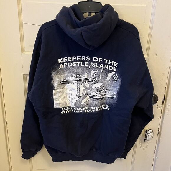 Vintage US Coast Guard Sweatshirt - Mens L - Navy Blue Hoodie - Picture 1 of 5